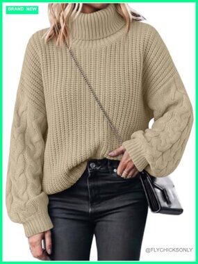 Cable Knit Chunky Turtleneck Oversized Sweater Pullover
